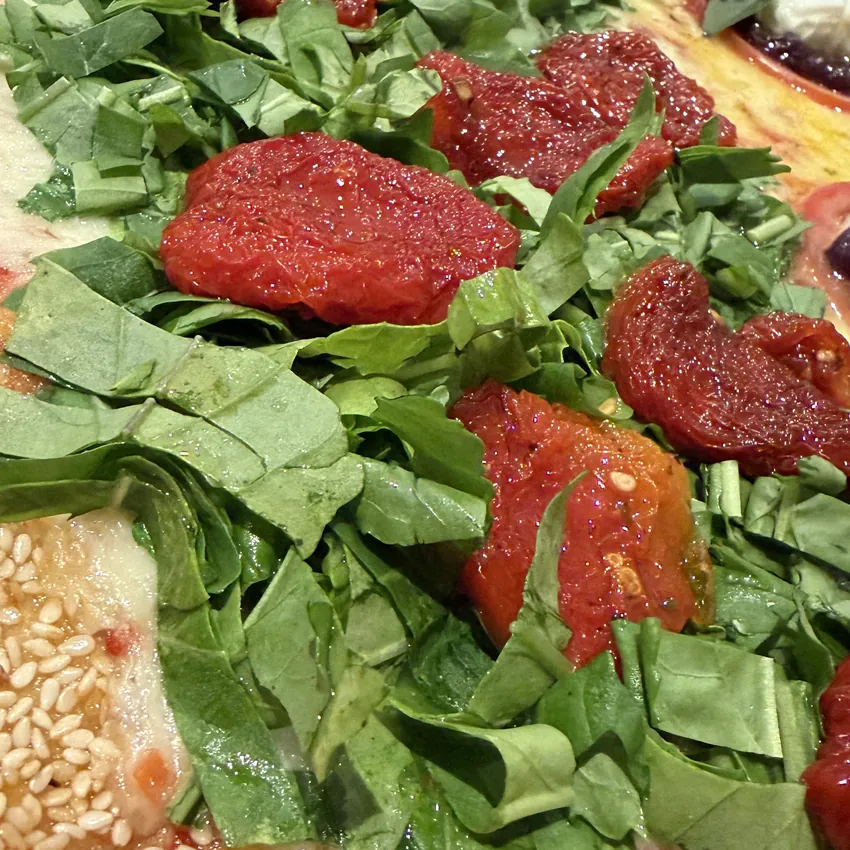 Detalhe de uma pizza real da Dom Pillone